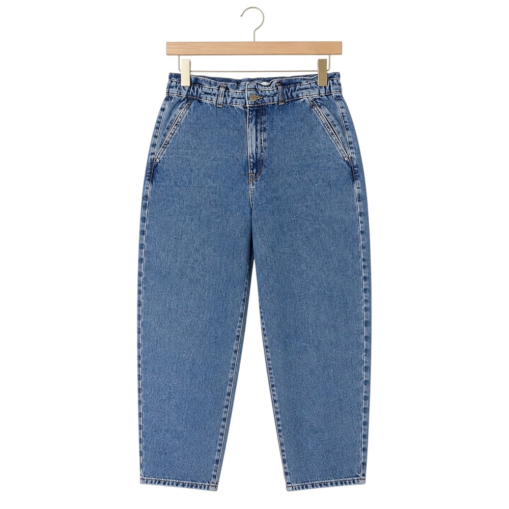 Zara Women Medium Blue Paperbag Waist Tapered Baggy Barrel Leg Jeans Size 10
